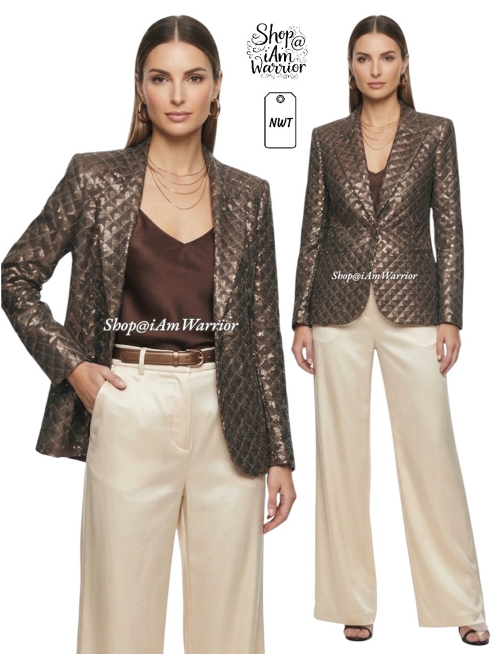 L’Agence NWT bronze sequin textured one button blazer *shop@iamwarrior